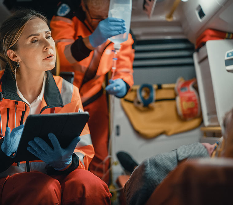 ems worker using mobile device